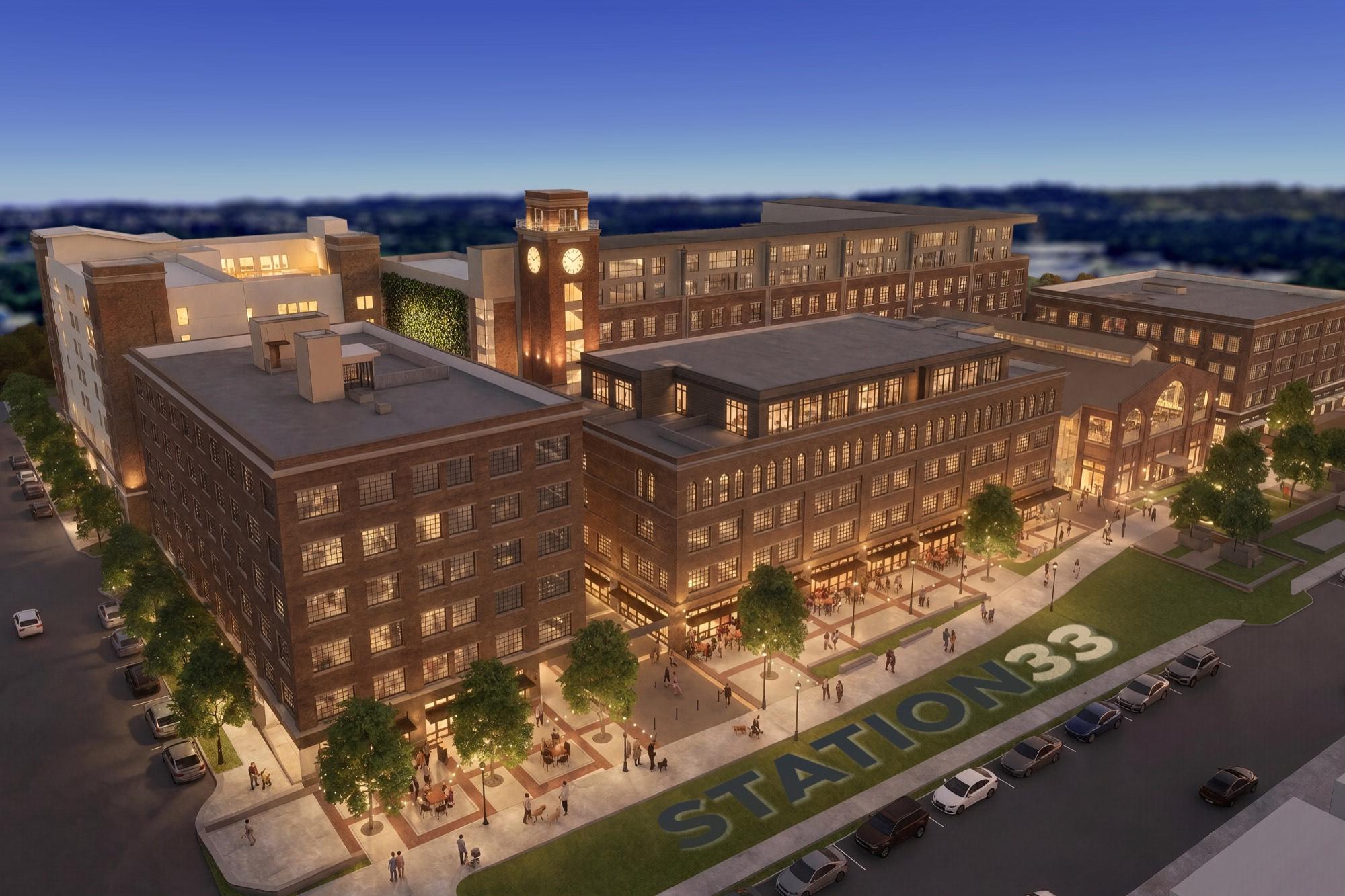 Aerial view of Station33 on South Broad at dusk